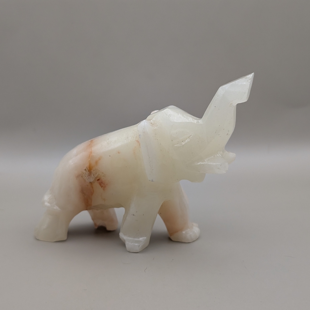Vtg Hand Carved Stone Elephant Alabaster Marble 3"